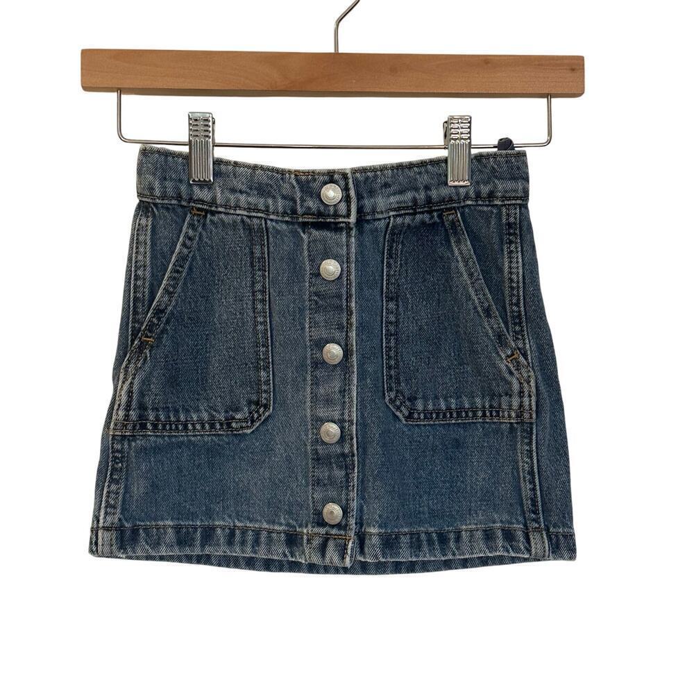 Old Navy Blue Jean Mini Skirt sz 6-7 adjustable waist tab denim skirt